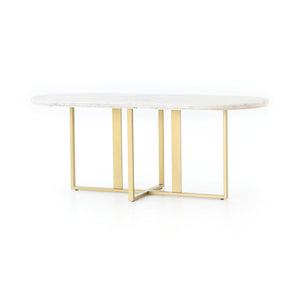 Rockwell Dining Table in Brass Patina & White Marble (74' x 34' x 30')