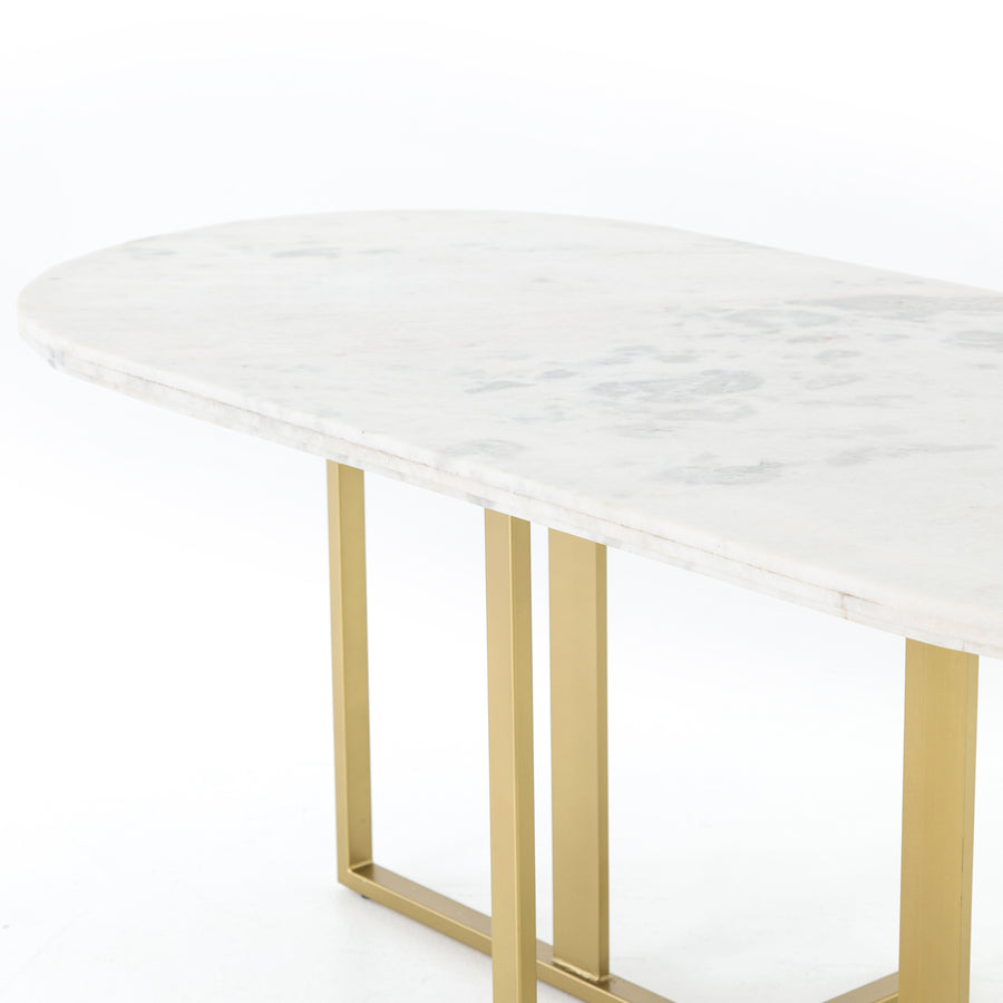 Rockwell Dining Table in Brass Patina & White Marble (74' x 34' x 30')