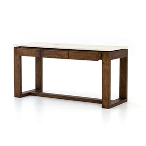 Harmon Kitchen Island in Light Tanner Brown Acacia & Polished White Marble (72' x 27' x 36')