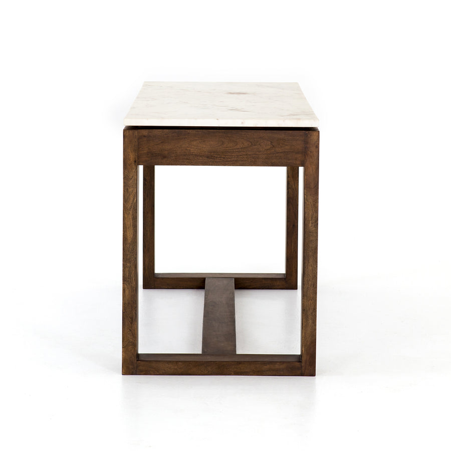Harmon Kitchen Island in Light Tanner Brown Acacia & Polished White Marble (72' x 27' x 36')