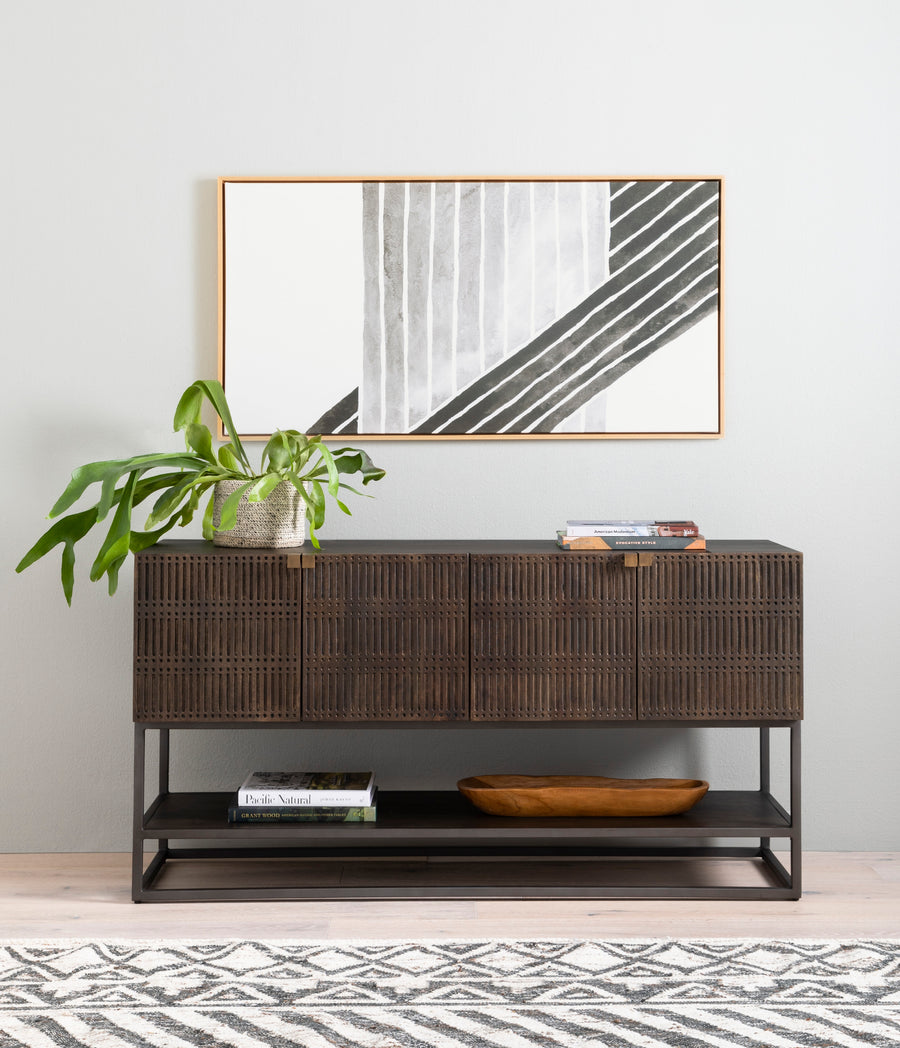 Aiden Small Media Console in Gunmetal & Aged Brass (56' x 17' x 29')