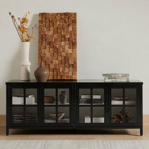 Bolton Media Console in Black & Tempered Glass (65' x 19' x 25')