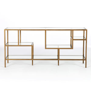 Irondale Media Console in Antique Brass & Tempered Glass (59.75' x 15.75' x 28')