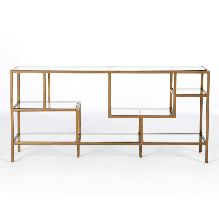 Irondale Media Console in Antique Brass & Tempered Glass (59.75' x 15.75' x 28')