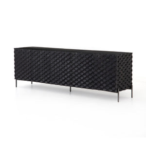 Fallon Media Console in Aged Iron & Carved Black Wash (82' x 18.25' x 27.25')