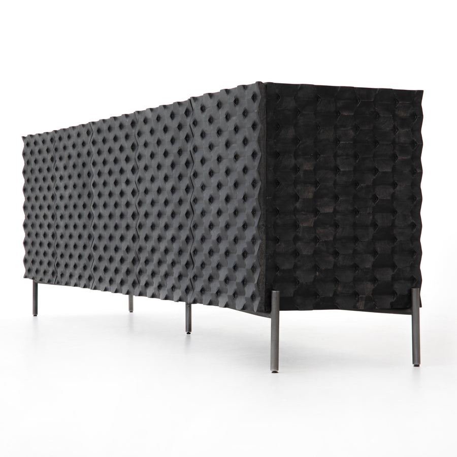 Fallon Media Console in Aged Iron & Carved Black Wash (82' x 18.25' x 27.25')