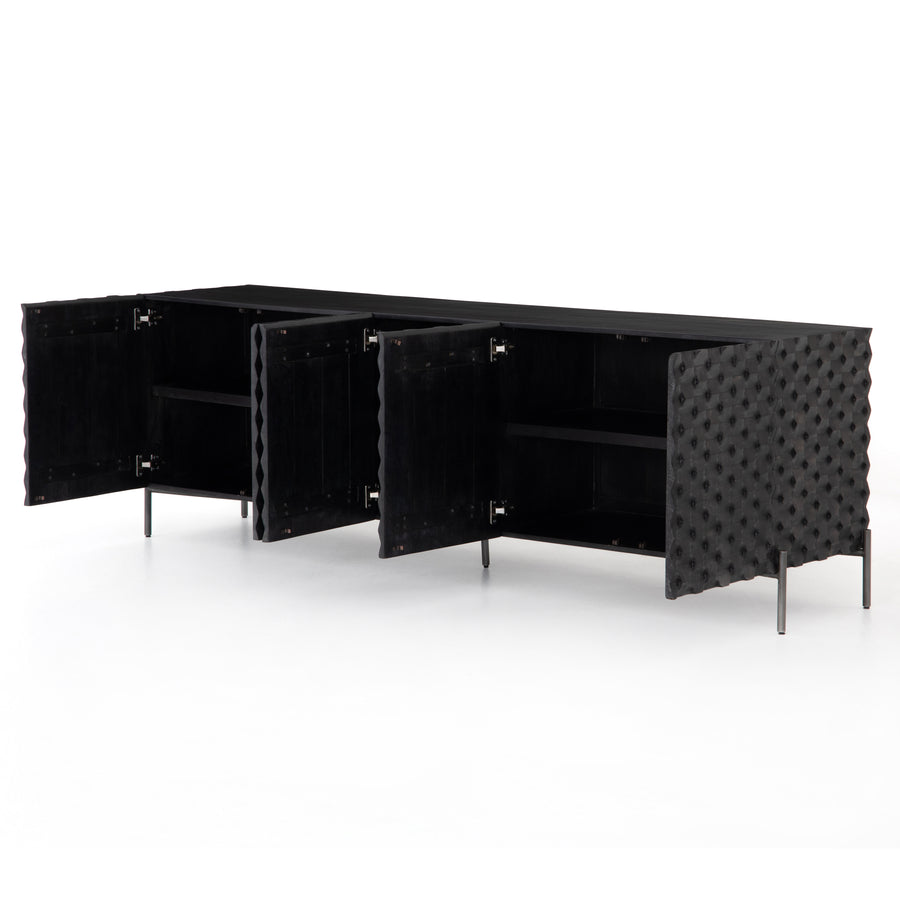 Fallon Media Console in Aged Iron & Carved Black Wash (82' x 18.25' x 27.25')