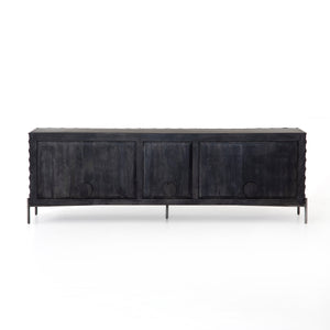 Fallon Media Console in Aged Iron & Carved Black Wash (82' x 18.25' x 27.25')