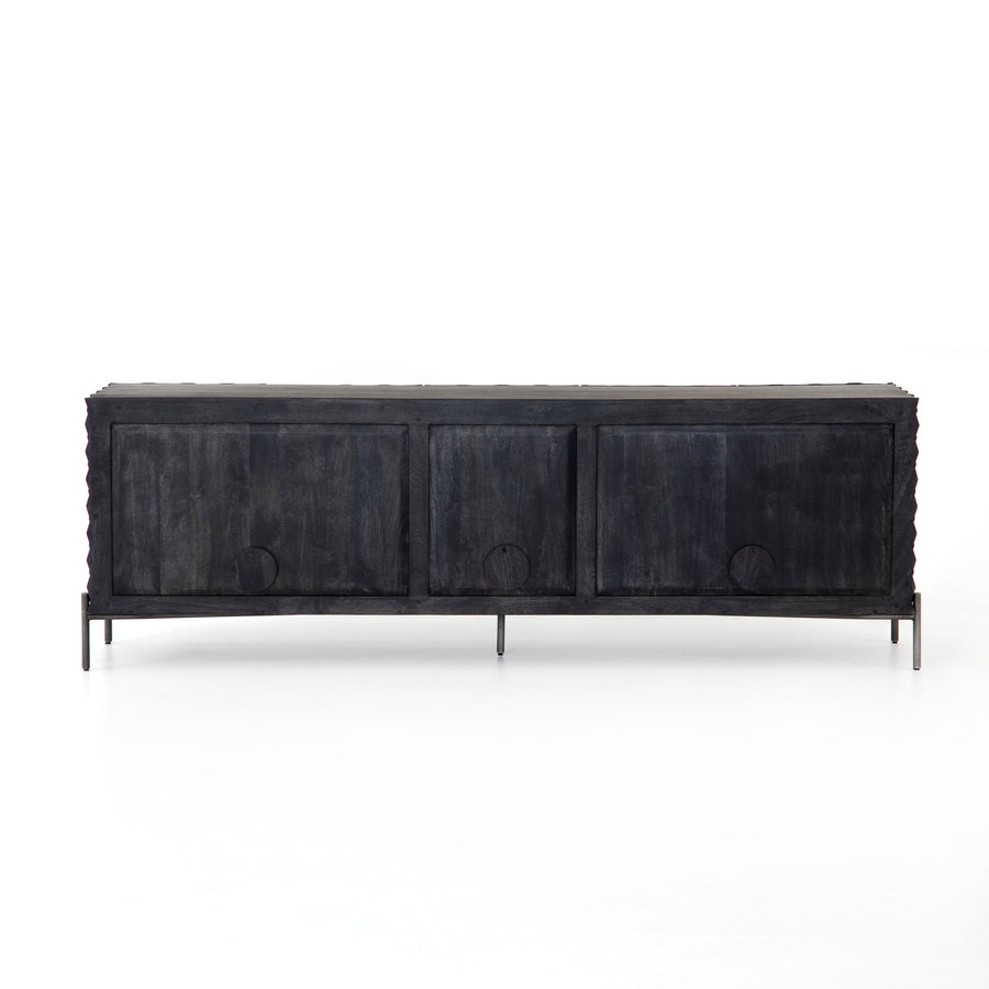 Fallon Media Console in Aged Iron & Carved Black Wash (82' x 18.25' x 27.25')