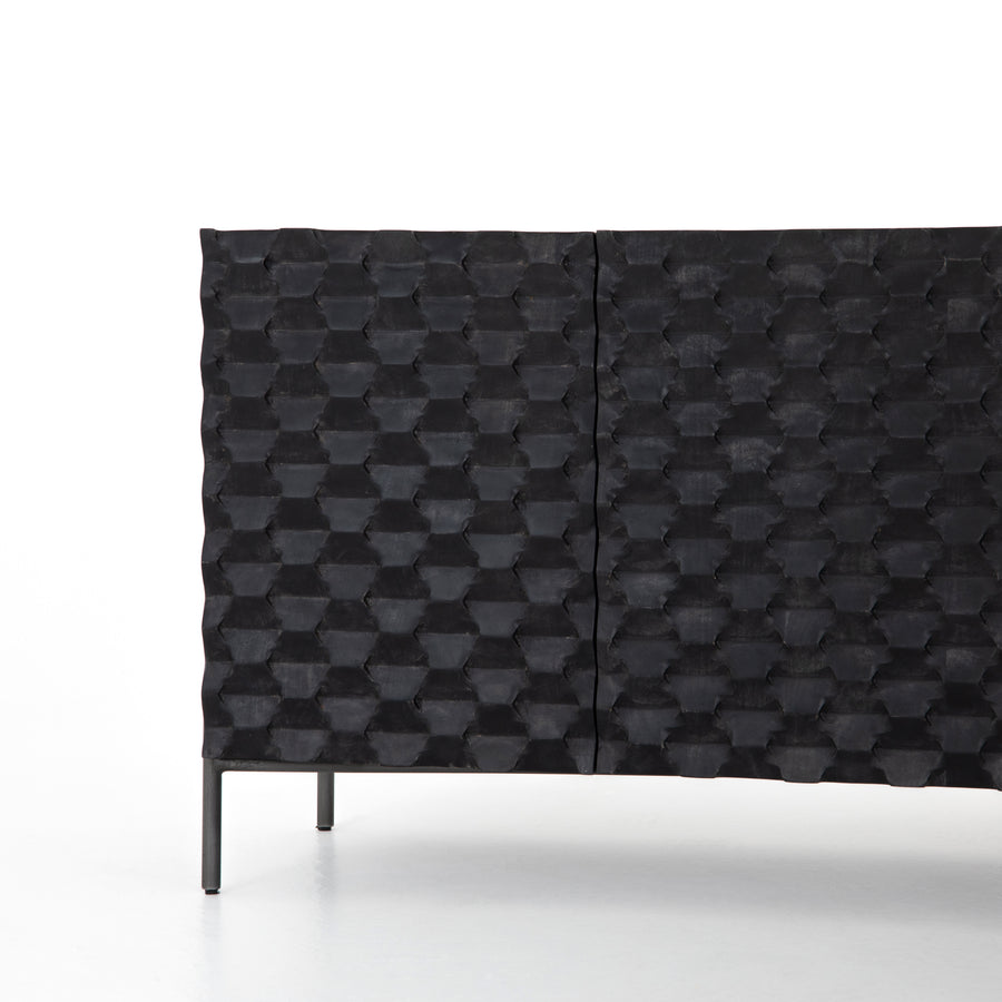 Fallon Media Console in Aged Iron & Carved Black Wash (82' x 18.25' x 27.25')