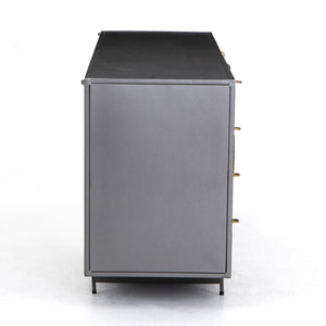 Rockwell Media Console in Perforated Brass Patina & Clear Glass (83' x 18' x 28')
