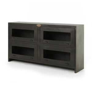 Rockwell Media Console in Antique Iron & Natural Antique (64' x 15' x 34')