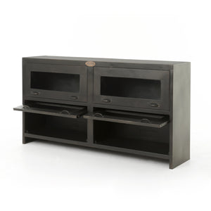 Rockwell Media Console in Antique Iron & Natural Antique (64' x 15' x 34')