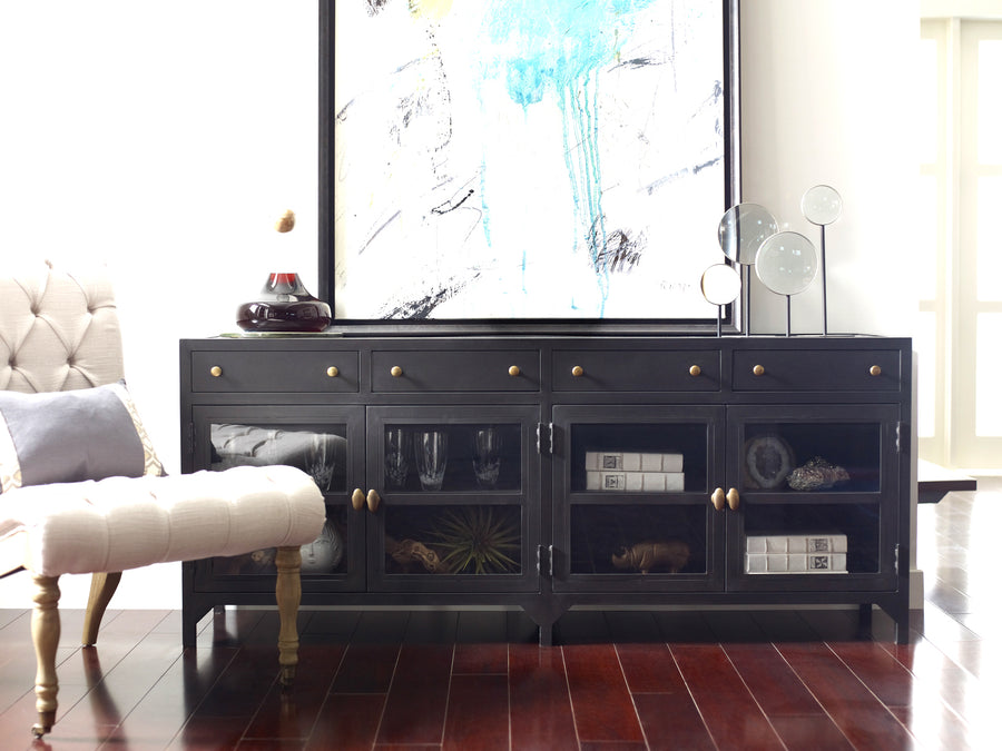 Belmont Media Console in Black & Tempered Glass (69' x 18' x 29.25')