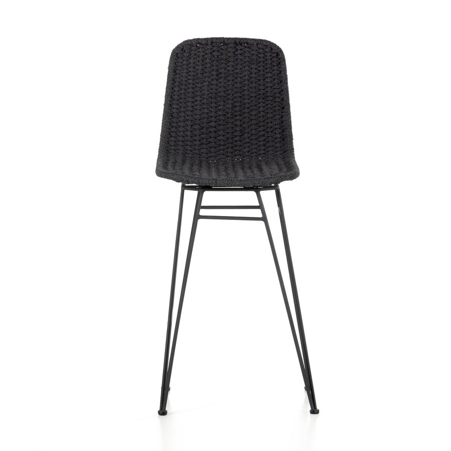 Grass Roots Outdoor Bar Stool in Charcoal Iron & Thick Dark Grey Rope (18' x 23.75' x 46.5')