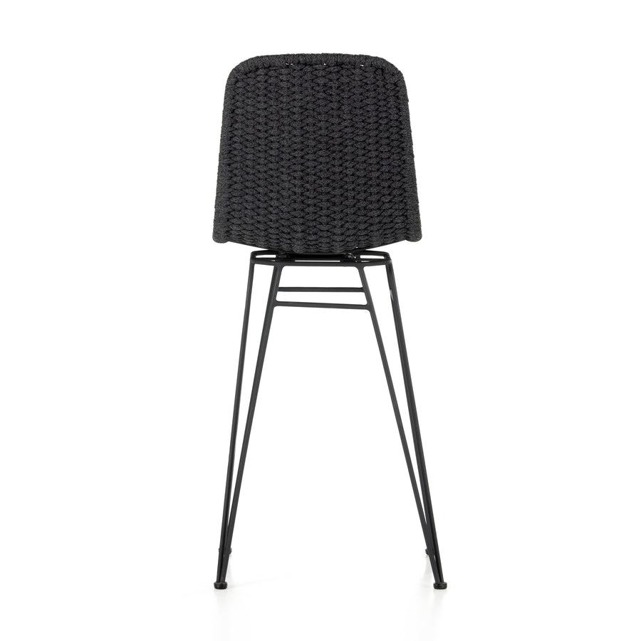 Grass Roots Outdoor Bar Stool in Charcoal Iron & Thick Dark Grey Rope (18' x 23.75' x 46.5')