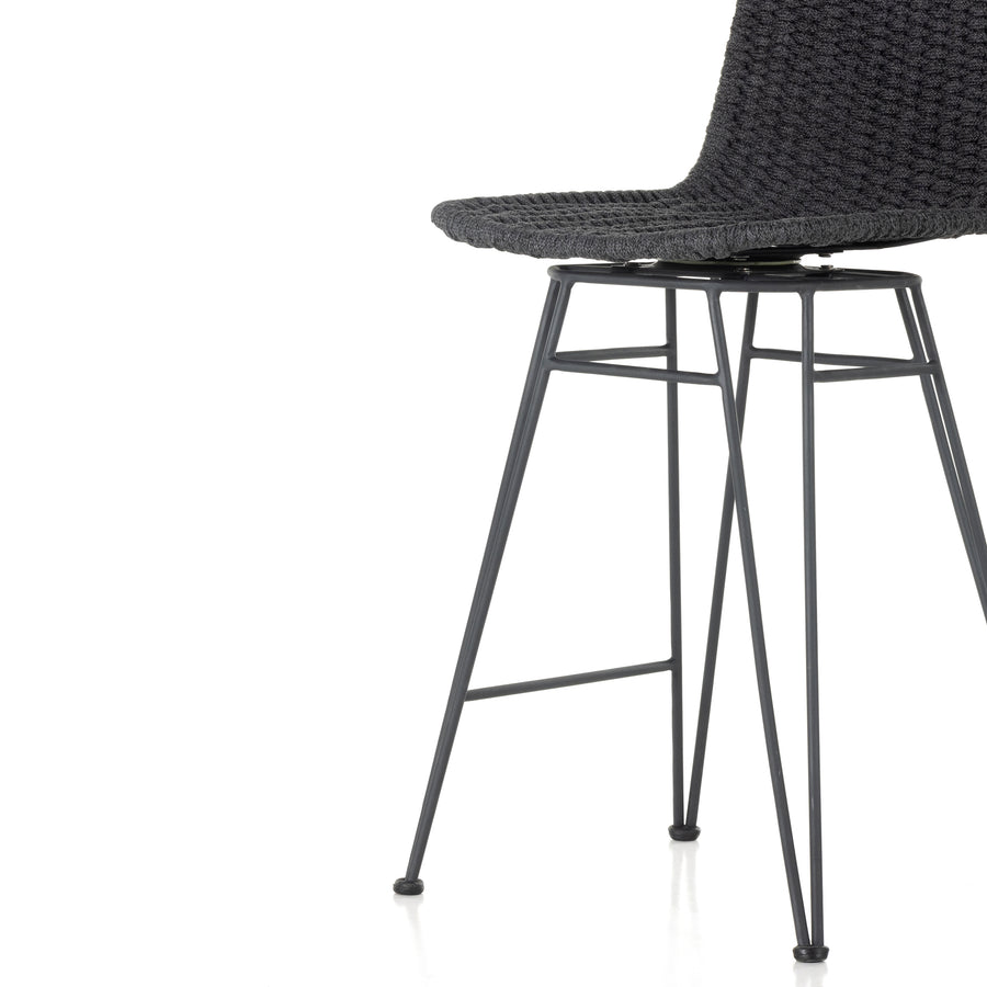 Grass Roots Outdoor Counter Stool in Charcoal Iron & Thick Dark Grey Rope (18' x 23.75' x 42.5')