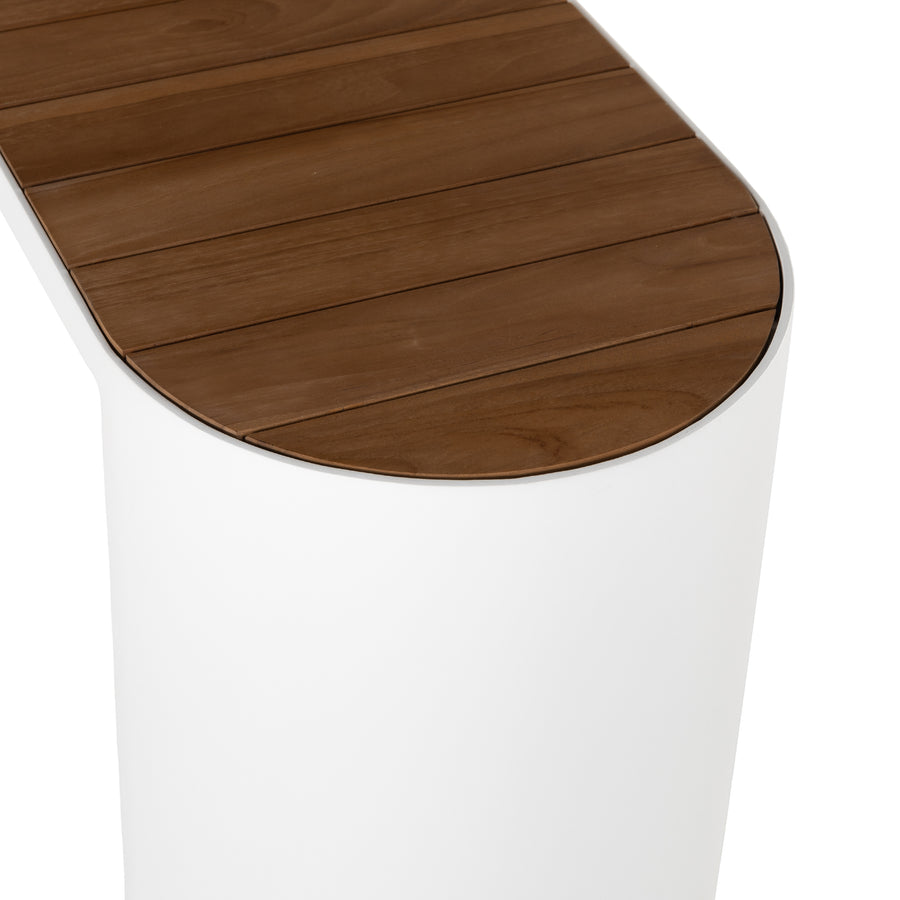 Solano Outdoor Bench in White Aluminum & Natural Teak (60' x 15' x 18.25')