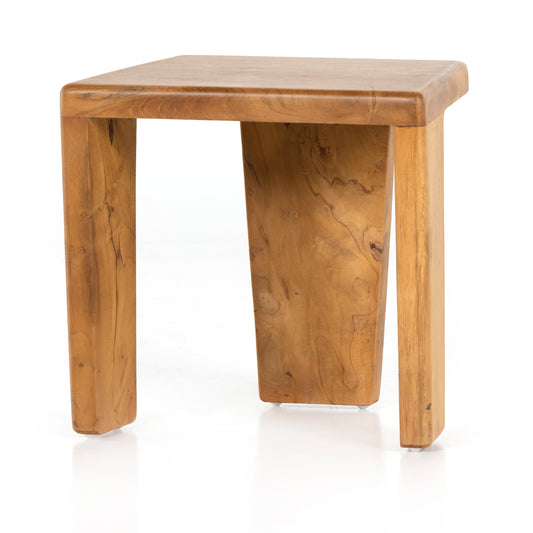 Grass Roots Outdoor Stool in Aged Natural Teak (18" x 14" x 17")