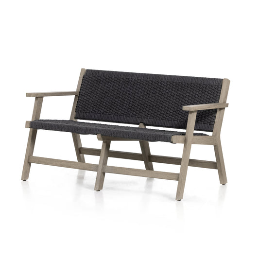 Solano Outdoor Sofa in Weathered Grey & Thick Dark Grey Rope (49.75" x 28.25" x 27.75")