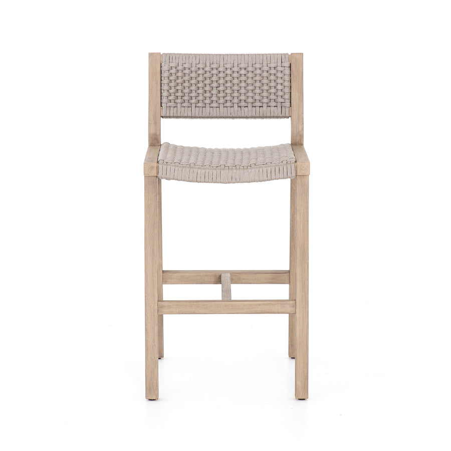 Solano Outdoor Stool in Thick Grey Rope & Washed Brown (19.75' x 23.75' x 40.5')