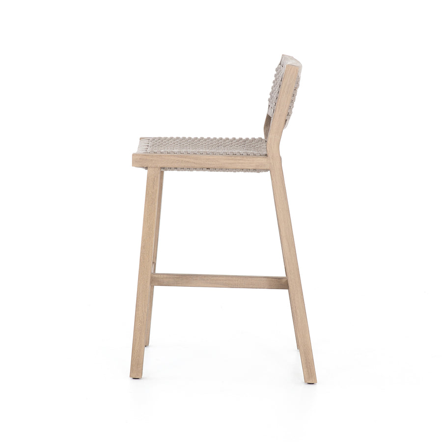 Solano Outdoor Stool in Thick Grey Rope & Washed Brown (19.75' x 23.75' x 40.5')