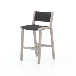 Solano Outdoor Stool in Thick Dark Grey Rope & Weathered Grey (19.75' x 23.75' x 40.5')