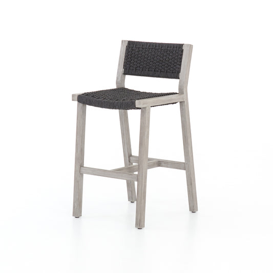 Solano Outdoor Stool in Thick Dark Grey Rope & Weathered Grey (19.75" x 23.75" x 40.5")