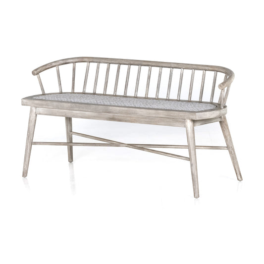Grass Roots Outdoor Dining Bench in Weathered Grey Teak & Brushed Grey (57" x 19" x 27")