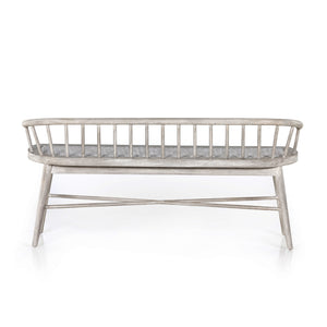 Grass Roots Outdoor Dining Bench in Weathered Grey Teak & Brushed Grey (57' x 19' x 27')