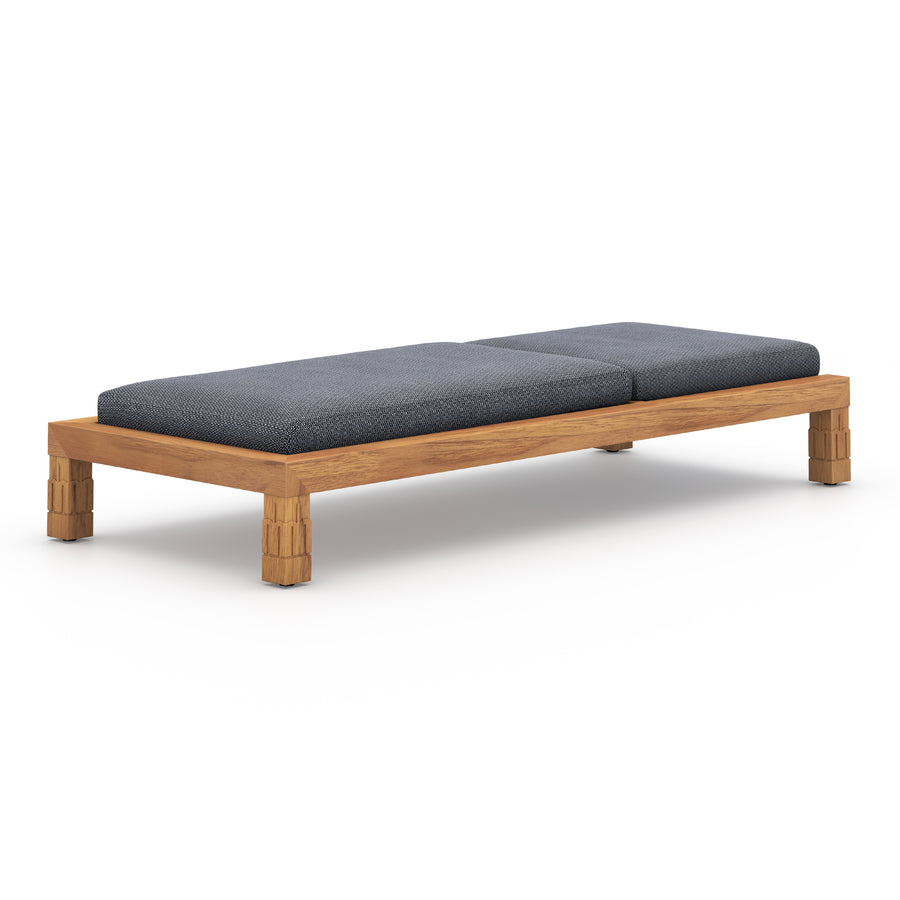 Solano Outdoor Chaise in Faye Navy & Natural Teak (33.5' x 78.75' x 14')