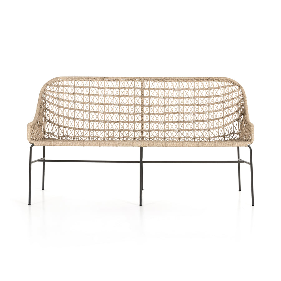 Grass Roots Outdoor Dining Bench in Grey Bronze & Vintage White (65' x 26' x 35.25')