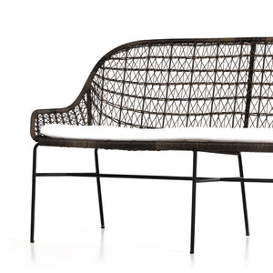 Grass Roots Outdoor Dining Bench in Stinson White & Natural Black (65' x 26' x 35.25')