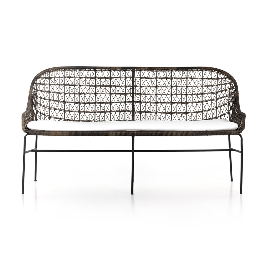 Grass Roots Outdoor Dining Bench in Stinson White & Natural Black (65' x 26' x 35.25')