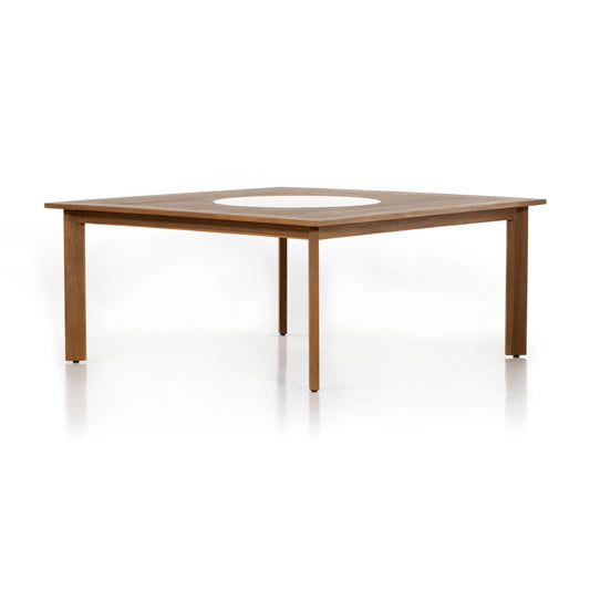 Solano Outdoor Dining Table in Natural Teak & White Ceramic (67" x 67" x 30")
