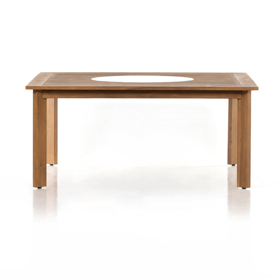 Solano Outdoor Dining Table in Natural Teak & White Ceramic (67' x 67' x 30')