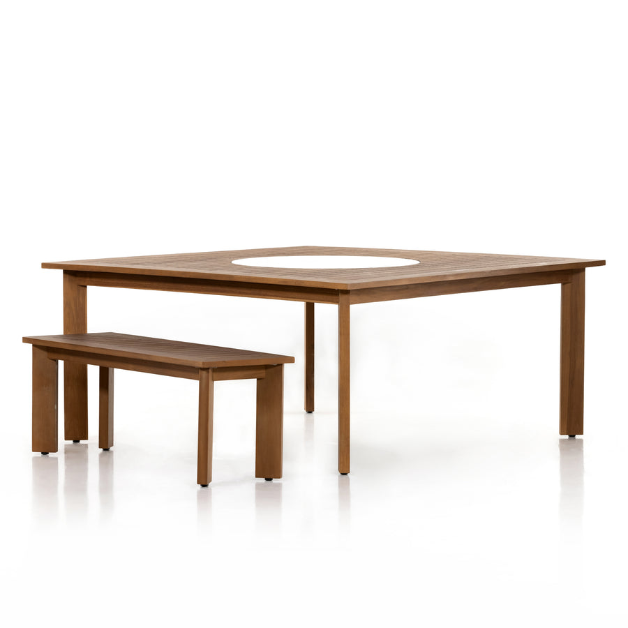 Solano Outdoor Dining Table in Natural Teak & White Ceramic (67' x 67' x 30')
