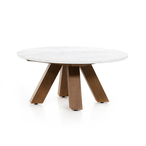 Solano Outdoor Occasional Table in Natural Teak & Rough White Marble (36' x 36' x 16')