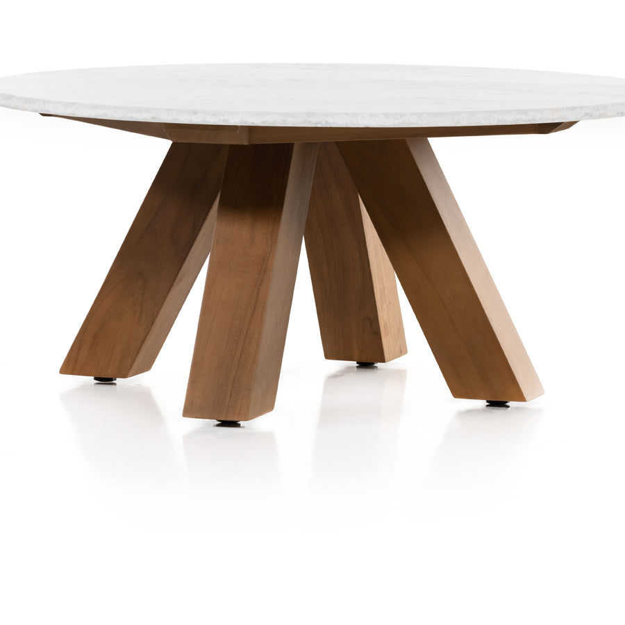 Solano Outdoor Occasional Table in Natural Teak & Rough White Marble (36' x 36' x 16')