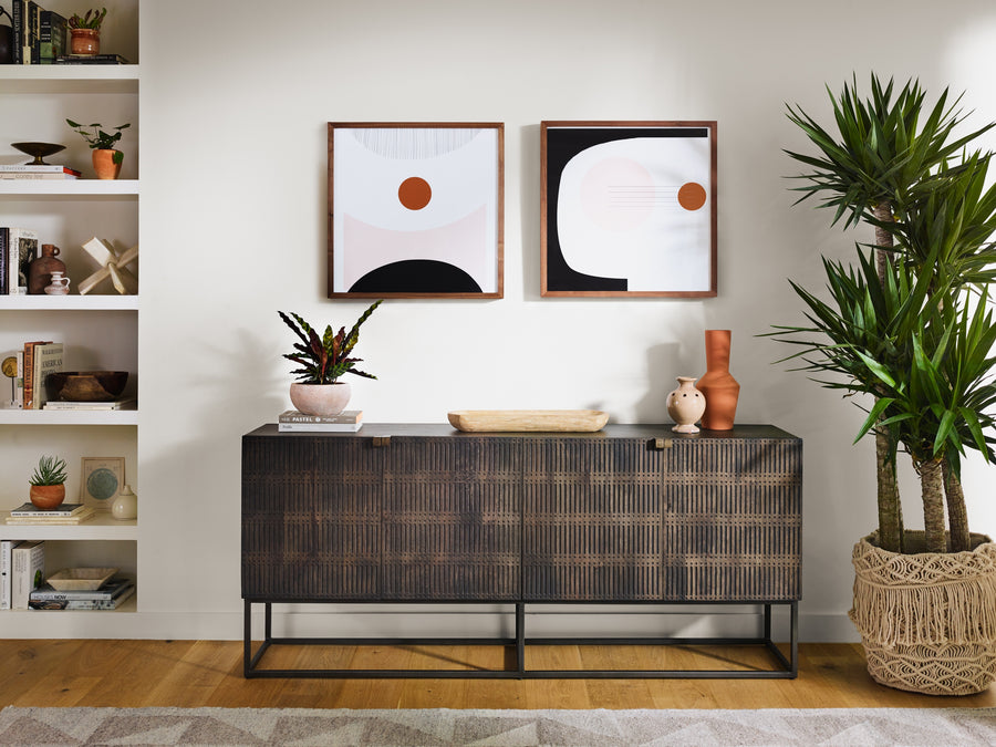 Aiden Sideboard in Aged Brass & Carved Vintage Brown (69' x 16' x 30')