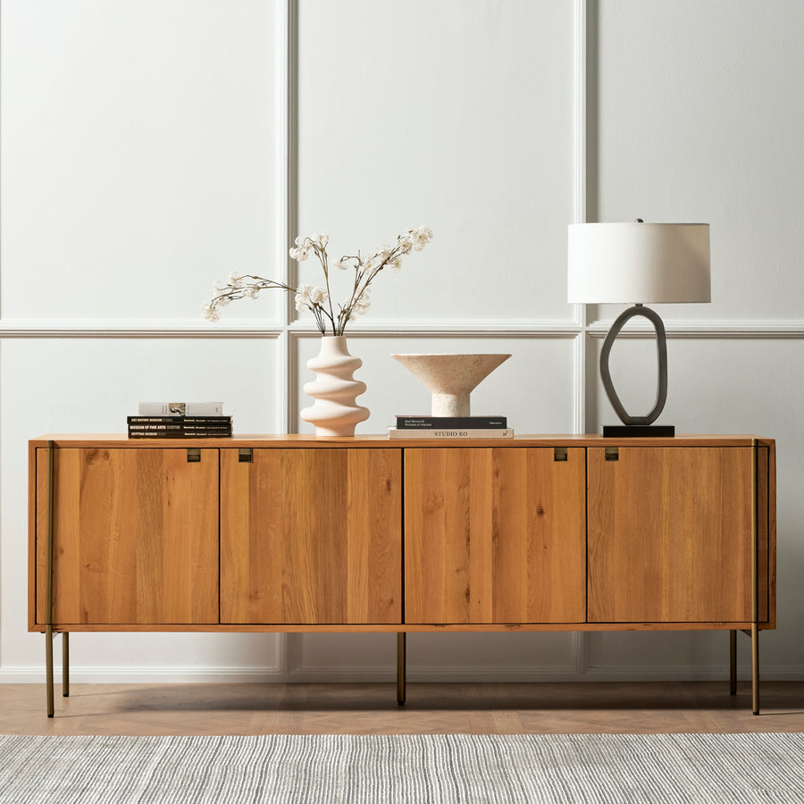 Bennett Sideboard in Satin Brass & Natural Oak (82' x 18.5' x 30')