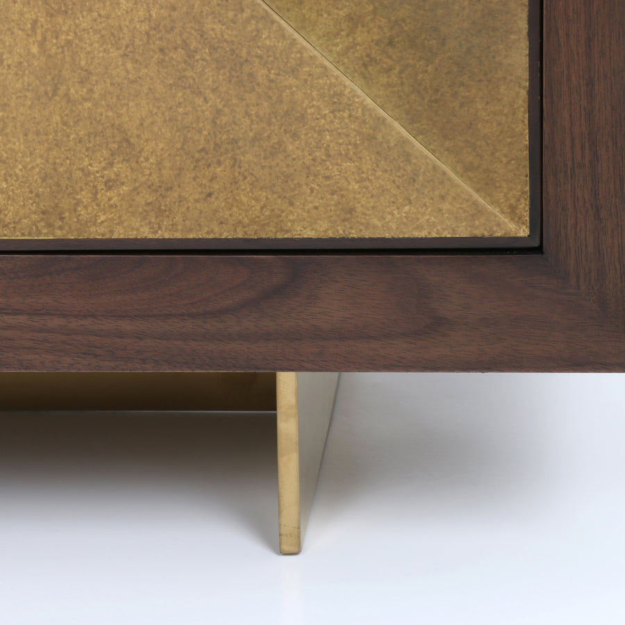 Hughes Sideboard in Polished Brass & Dark Walnut (90.5' x 20' x 29.5')