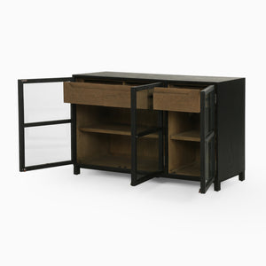 Irondale Sideboard in Clear Glass & Drifted Black (59.25' x 17.75' x 34.75')