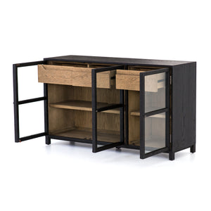Irondale Sideboard in Clear Glass & Drifted Black (59.25' x 17.75' x 34.75')