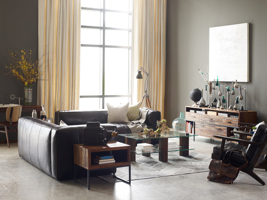 Carnegie Right Arm Sectional in Rider Black & Antique Oak (80' x 40.25' x 28.75')