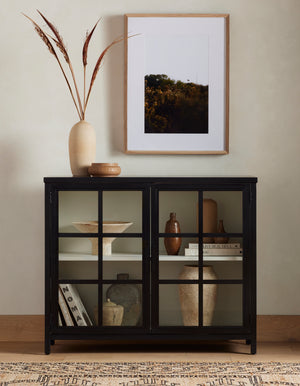 Bolton Lexington Small Cabinet in Black & Tempered Glass (46.25' x 16.25' x 38.25')