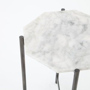 Marlow Side Table in Hammered Grey W/Clear Powder Coat & Polished White Marble (15' x 16.5' x 22')
