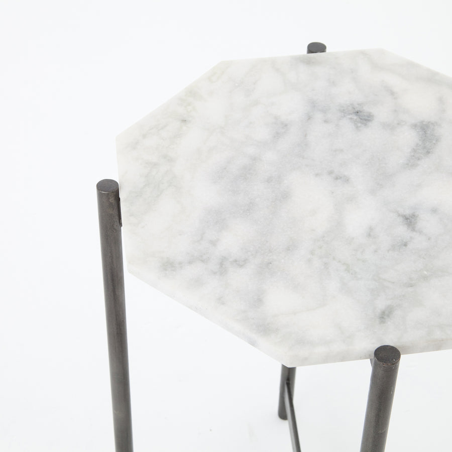 Marlow Side Table in Hammered Grey W/Clear Powder Coat & Polished White Marble (15' x 16.5' x 22')