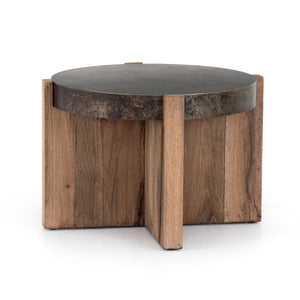 Wesson Side Table in Rustic Oak Veneer & Distressed Iron (26' x 26' x 17.75')