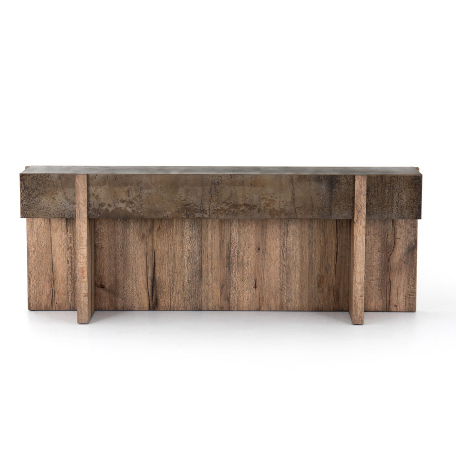 Wesson Console Table in Rustic Oak Veneer & Distressed Iron (78.75' x 15.75' x 29.5')